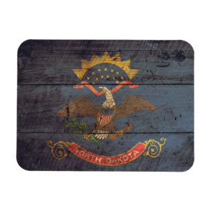Old Wood North Dakota Flag; Magnet