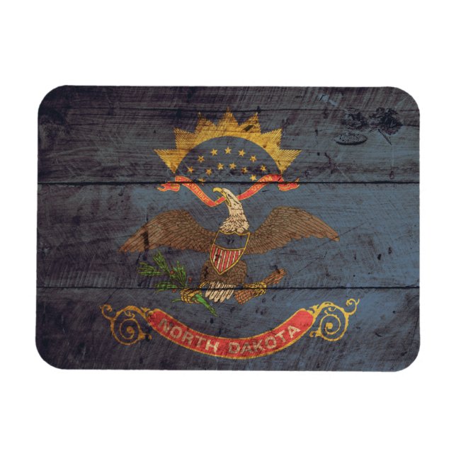 Old Wood North Dakota Flag; Magnet (Horizontal)