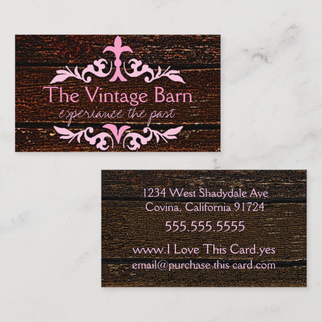 Old Wood & Pink Scroll Business Card (Front/Back)