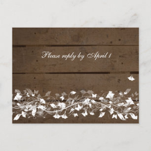 Old Wood Plank Floral RSVP Invitation Postcard