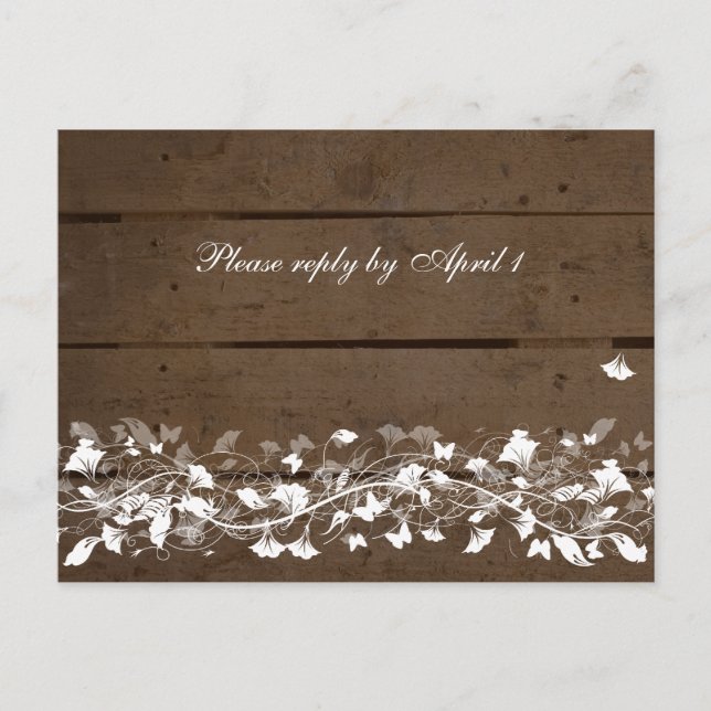 Old Wood Plank Floral RSVP Invitation Postcard (Front)