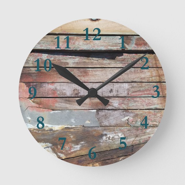 Old wood rustic boat wooden plank round clock (Front)