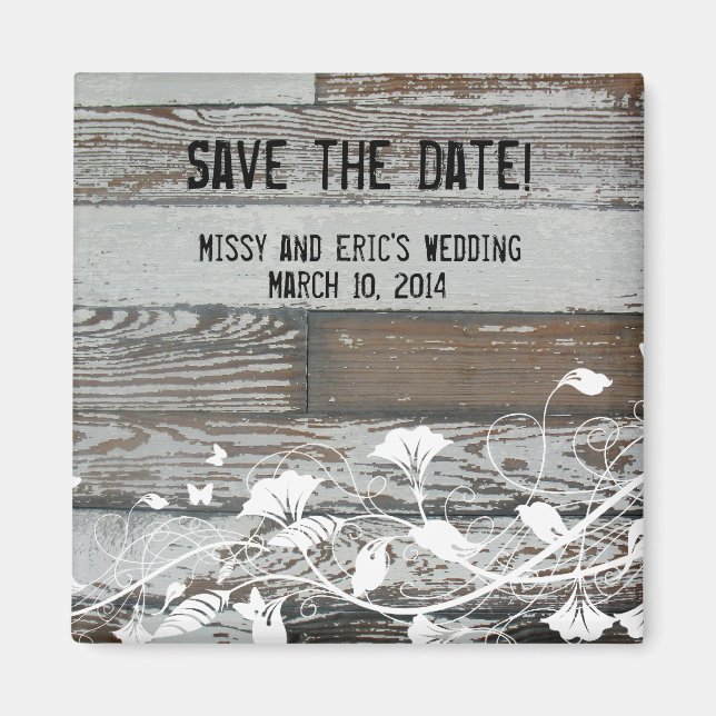 Old Wood Save the Date Magnet (Front)