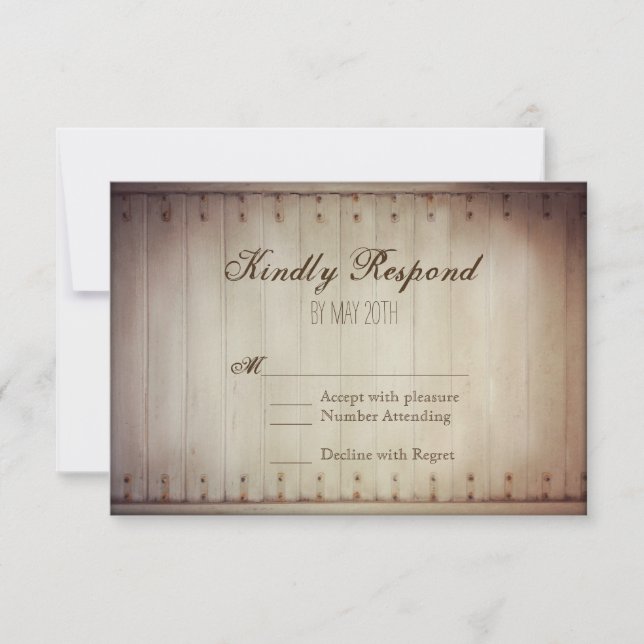 Old Wood Slat Door Rustic Wedding RSVP Cards (Front)