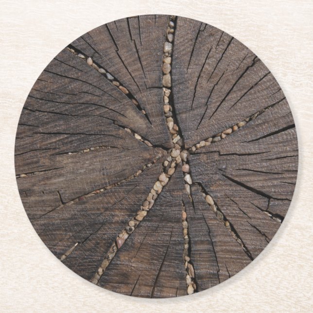 Old Wood Slice Tree Stump Round Paper Coaster (Front)