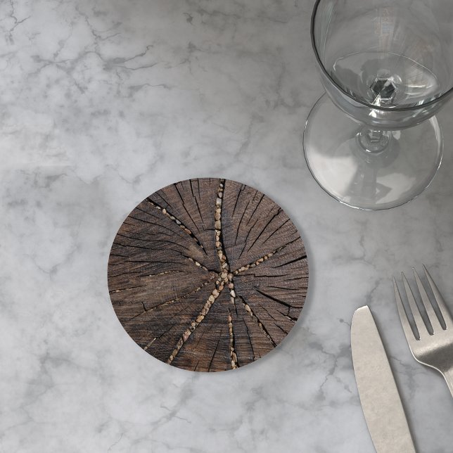 Old Wood Slice Tree Stump Round Paper Coaster (Creator Uploaded)