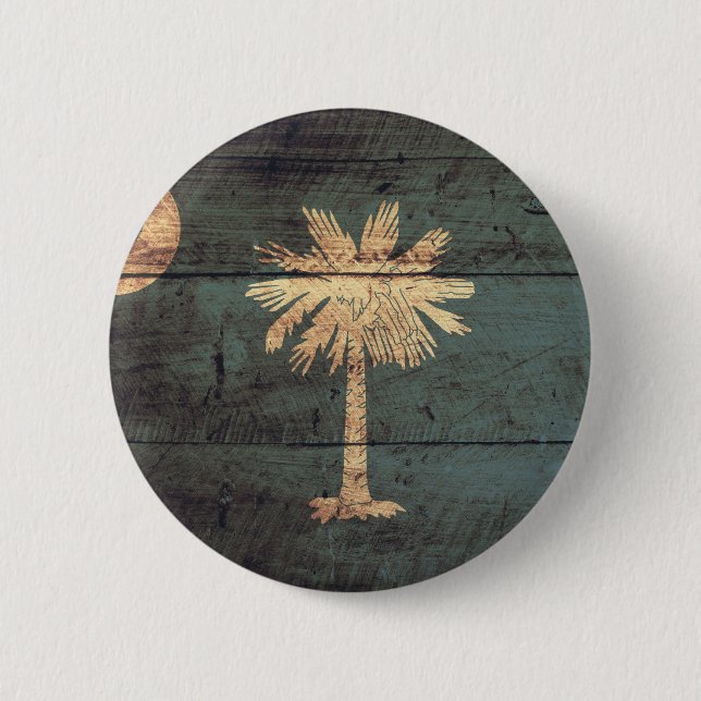 Old Wood South Carolina Flag; 6 Cm Round Badge (Front)