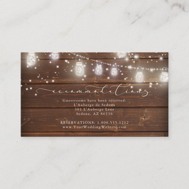 Old Wood String Lights Wedding Accommodations Enclosure Card (Front)