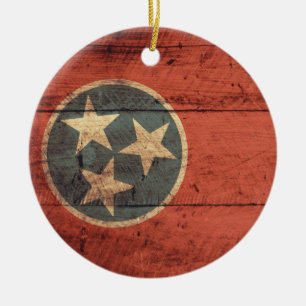 Old Wood Tennessee Flag; Ceramic Ornament