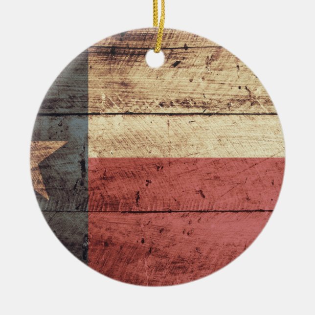Old Wood Texas Flag Ceramic Ornament (Front)