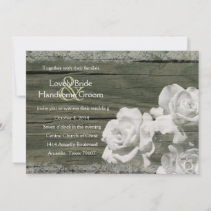 Old Wood White Ghost Roses Wedding Invitation