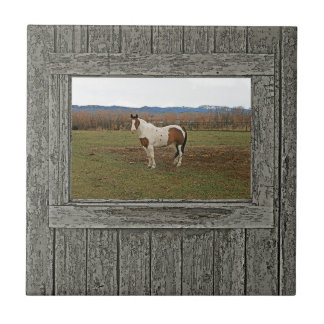 Old wood window paint horse ceramic tile