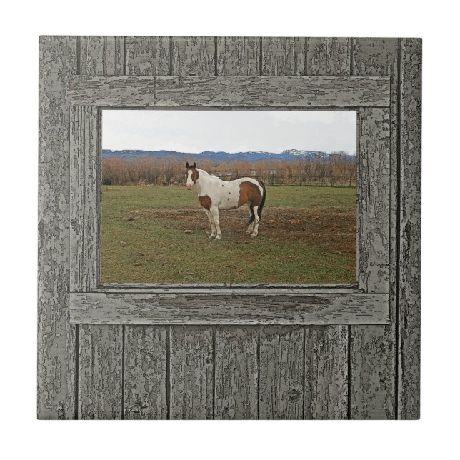 Old wood window paint horse ceramic tile (Front)