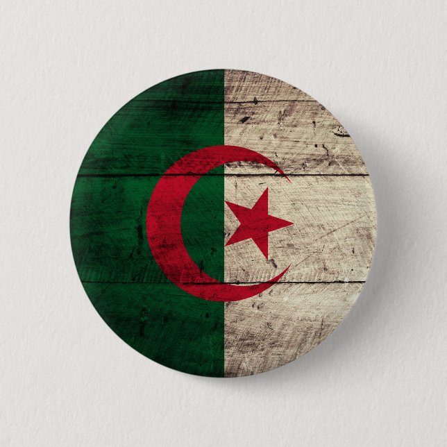 Old Wooden Algeria Flag 6 Cm Round Badge (Front)
