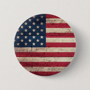 Old Wooden American Flag 6 Cm Round Badge