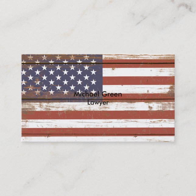 Old Wooden American Flag Business Card (Front)
