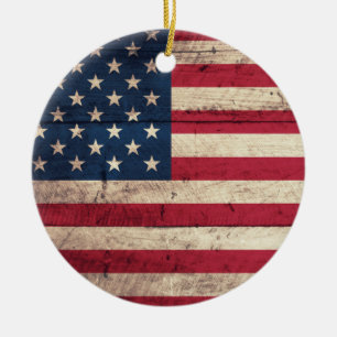 Old Wooden American Flag Ceramic Ornament