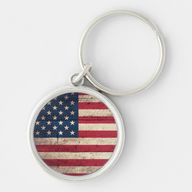 Old Wooden American Flag Key Ring (Front)