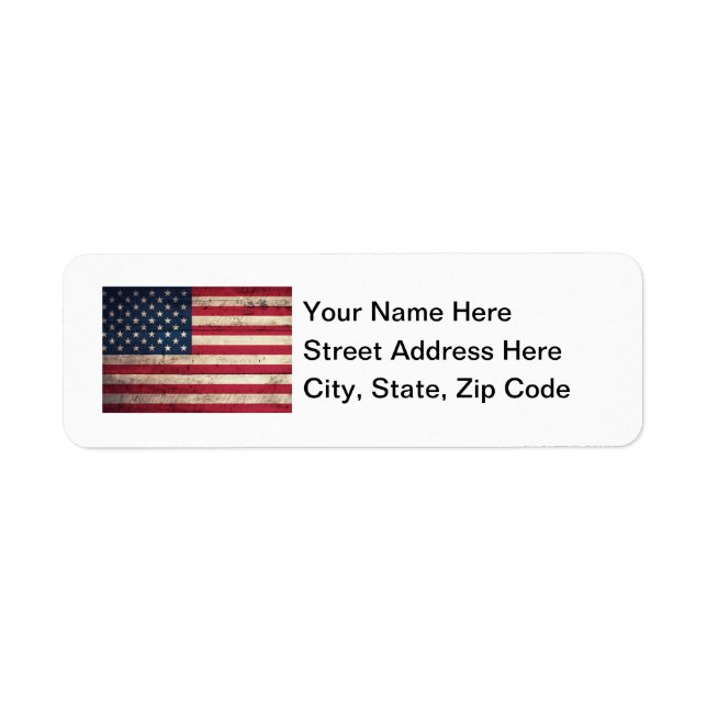 Old Wooden American Flag Return Address Label (Front)