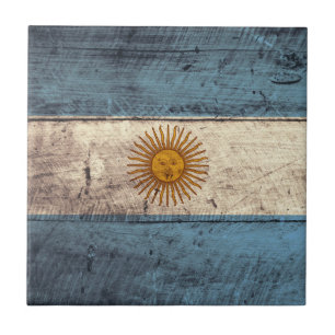 Old Wooden Argentina Flag; Ceramic Tile