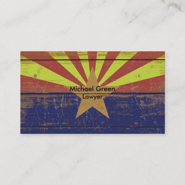 Old Wooden Arizona State Flag Business Card (Front)