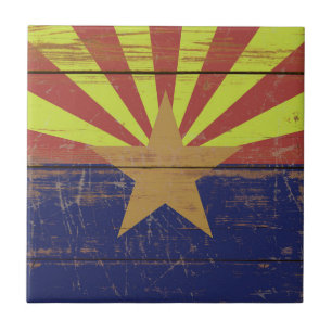 Old Wooden Arizona State Flag Ceramic Tile