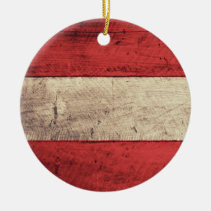 Old Wooden Austria Flag Ceramic Tree Decoration