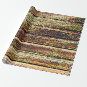 Old wooden background painted green paint with cra wrapping paper
