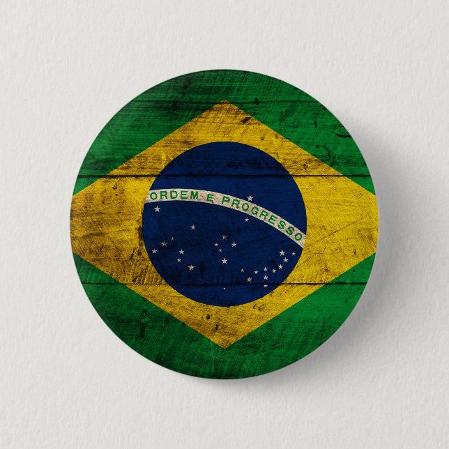 Old Wooden Brazil Flag 6 Cm Round Badge (Front)