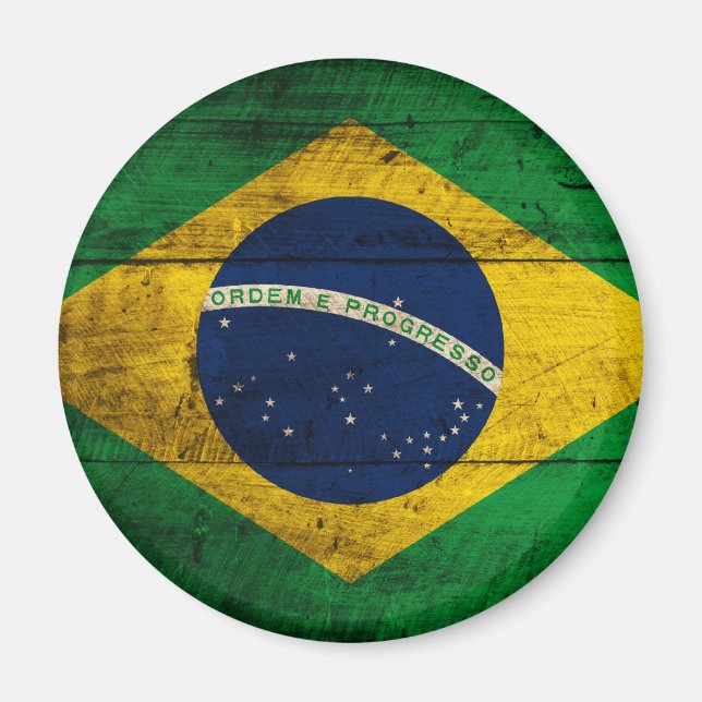 Old Wooden Brazil Flag Magnet (Front)