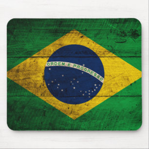 Old Wooden Brazil Flag Mouse Pad