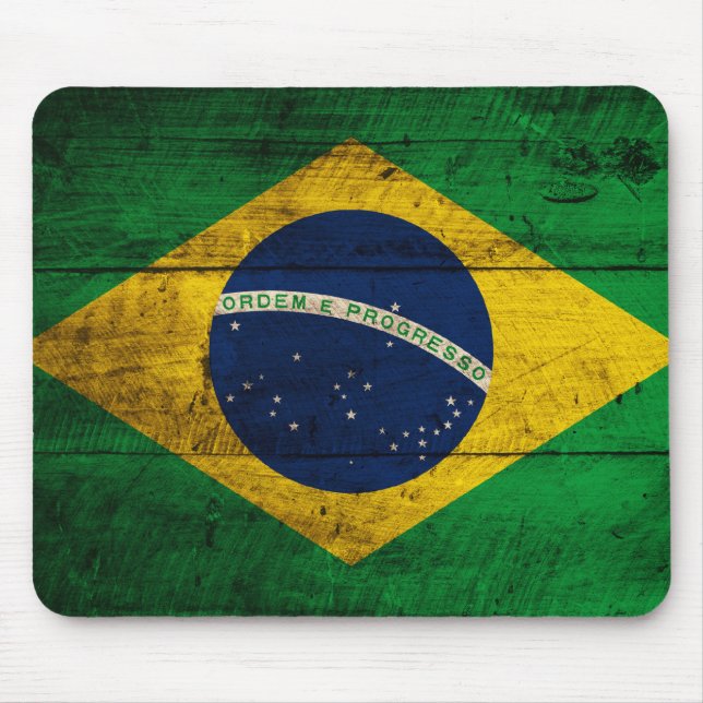 Old Wooden Brazil Flag Mouse Pad (Front)