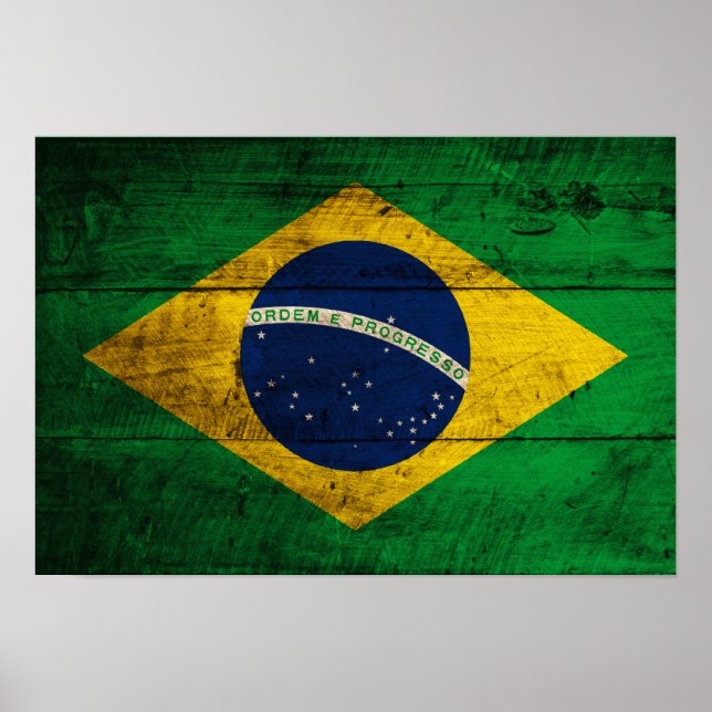 Old Wooden Brazil Flag Poster (Front)