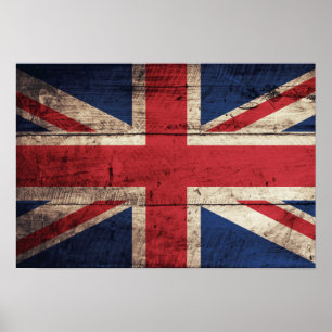 Old Wooden British Flag Poster