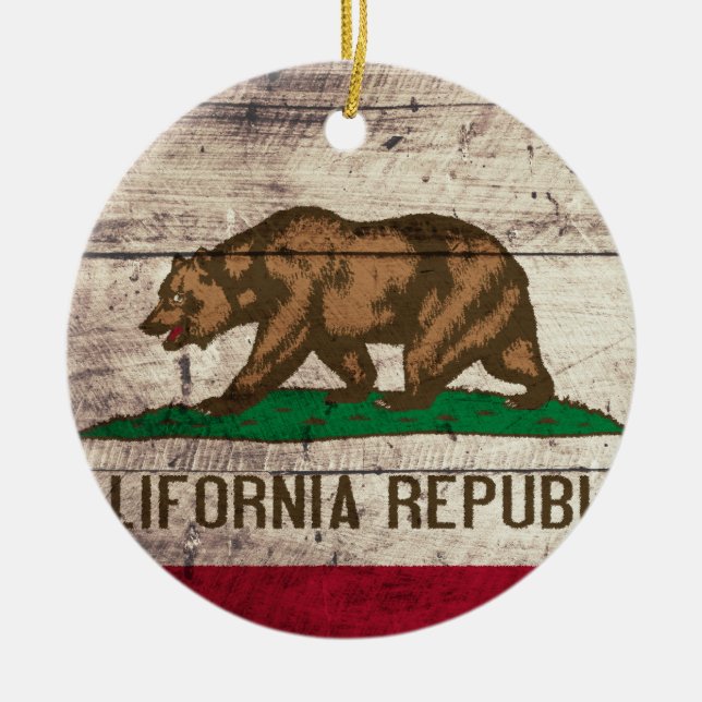 Old Wooden California Flag Ceramic Ornament (Front)