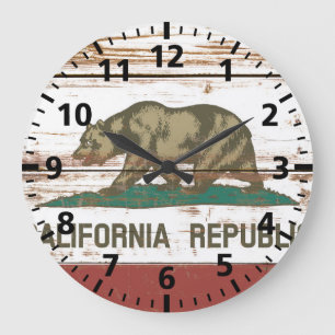 Old Wooden California State Flag Large Clock
