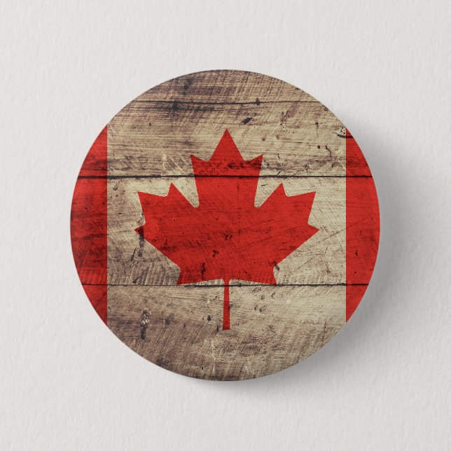 Old Wooden Canadian Flag 6 Cm Round Badge (Front)