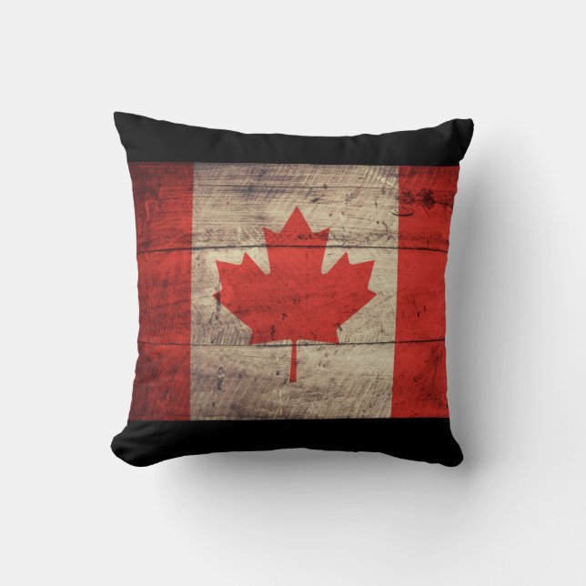Old Wooden Canadian Flag Cushion (Front)