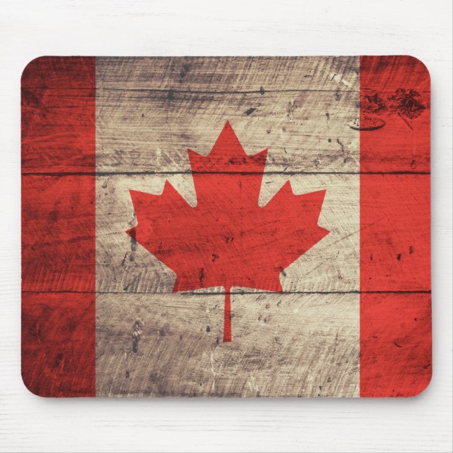 Old Wooden Canadian Flag Mouse Pad (Front)