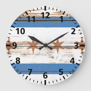 Old Wooden Chicago Flag Large Clock