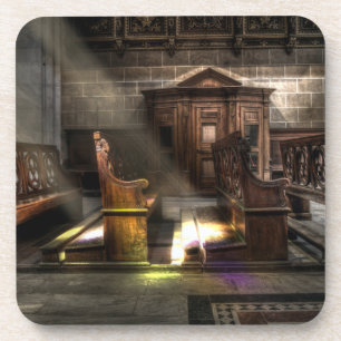 Old Wooden Church Bench with Kneeler Coaster