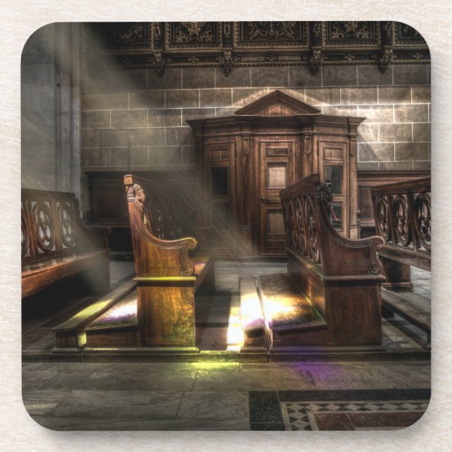 Old Wooden Church Bench with Kneeler Coaster (Front)