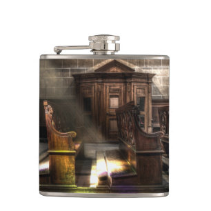 Old Wooden Church Bench with Kneeler Hip Flask