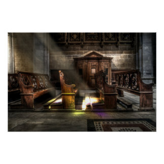 Old Wooden Church Bench with Kneeler Poster