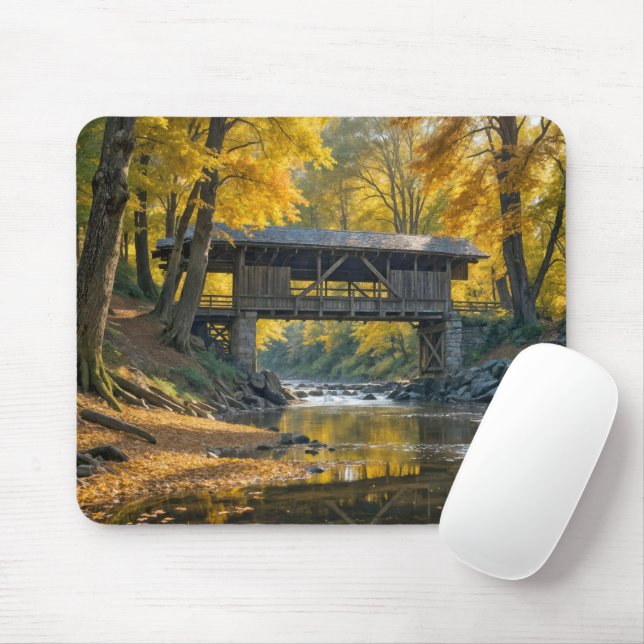 Old Wooden Covered Bridge In Autumn Mouse Pad (With Mouse)