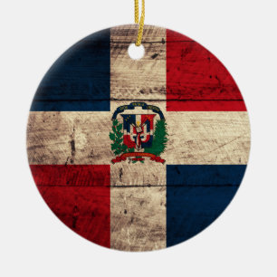 Old Wooden Dominican Republic Flag Ceramic Ornament