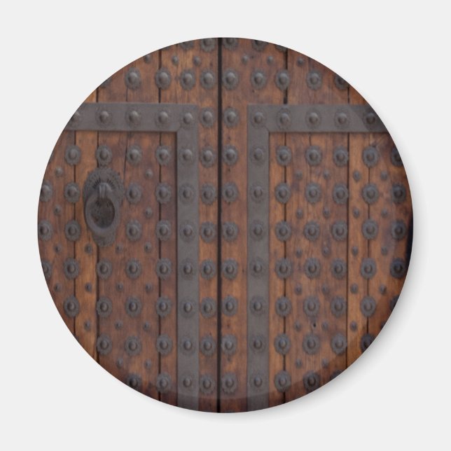 Old Wooden Door With Black Metal Reinforcements Magnet (Front)
