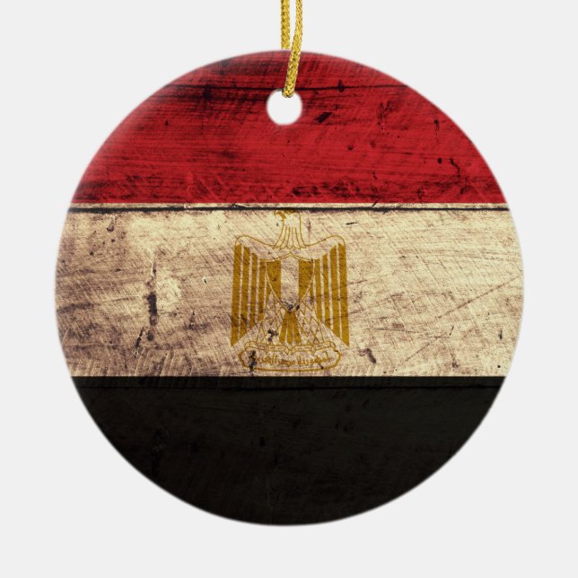 Old Wooden Egypt Flag Ceramic Ornament (Front)
