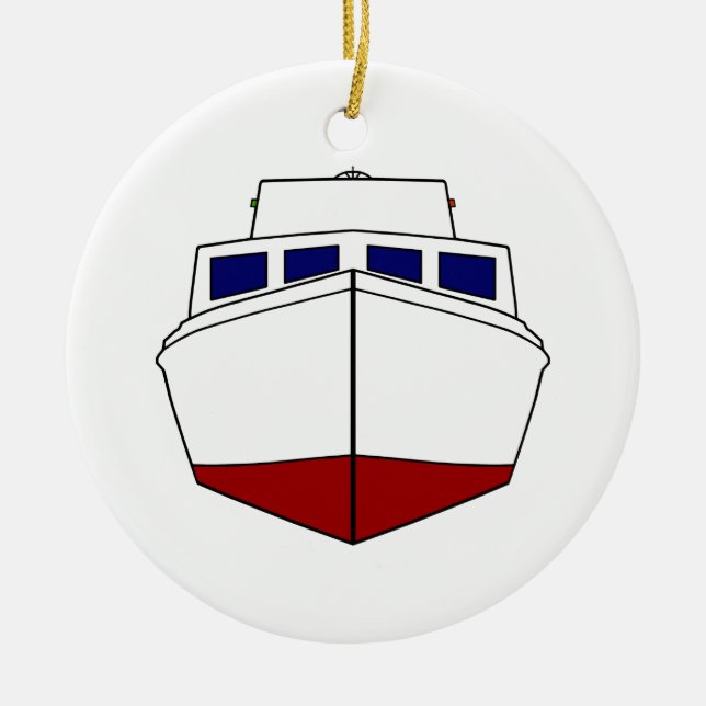 Old Wooden Fishing Boat - Cabin Cruiser Ceramic Ornament (Front)