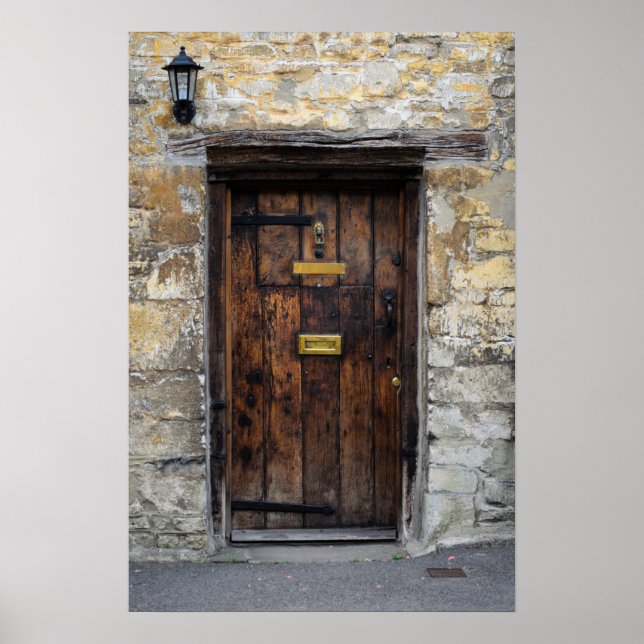 Old wooden front door with light poster (Front)